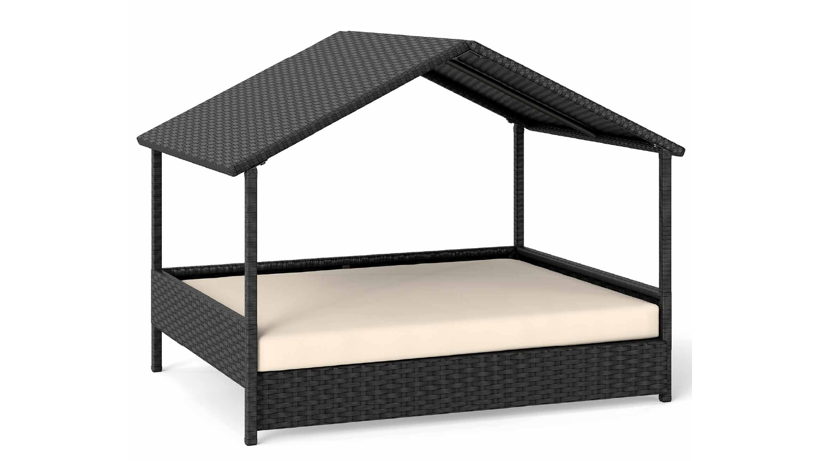 Costway  Elevated Rattan Pet Bed for Small Medium Dogs with Canopy & Removable Cushion - Beige