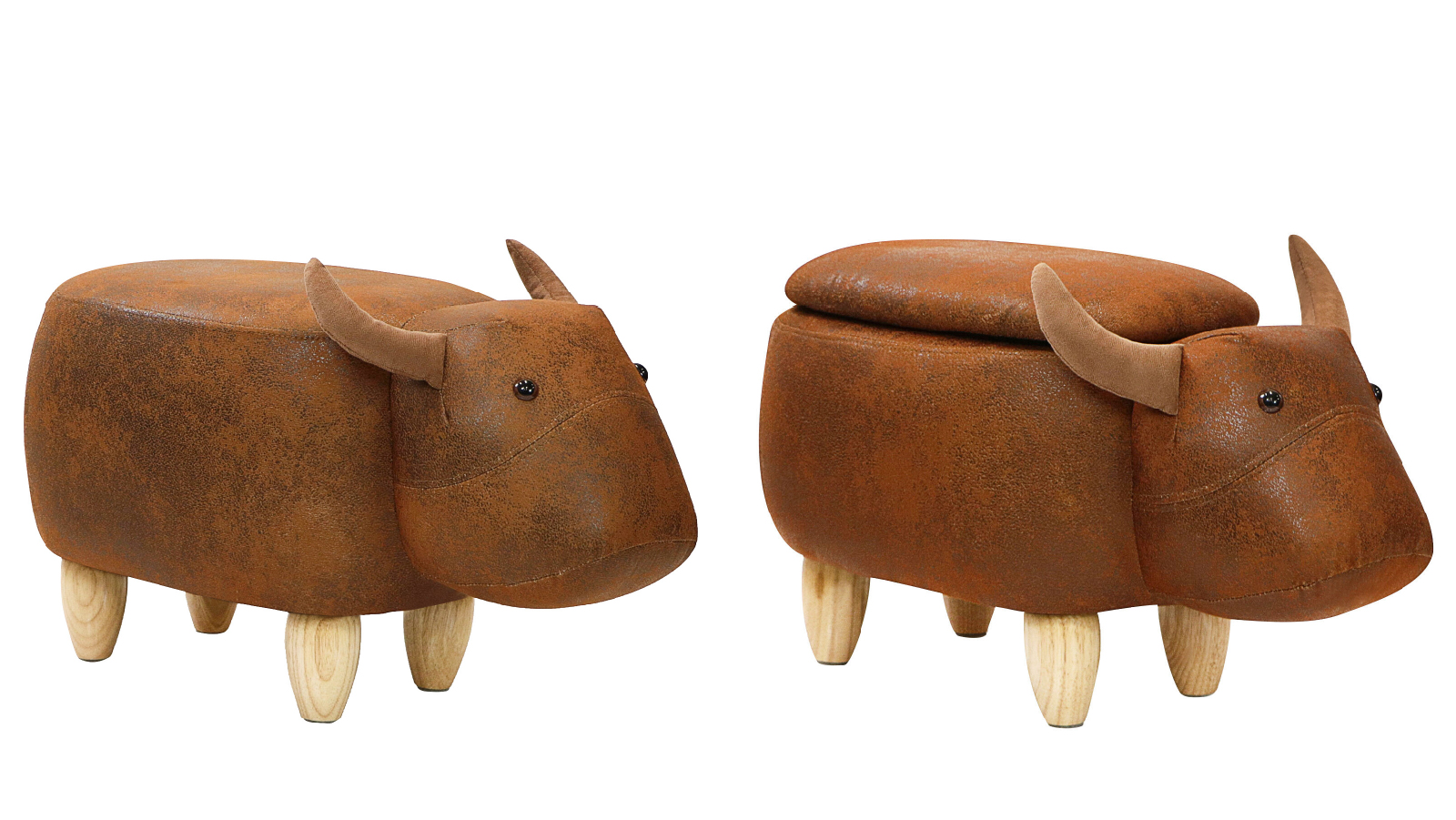 Tubby Kids Storage Ottoman Leather Seat Bench - Cow