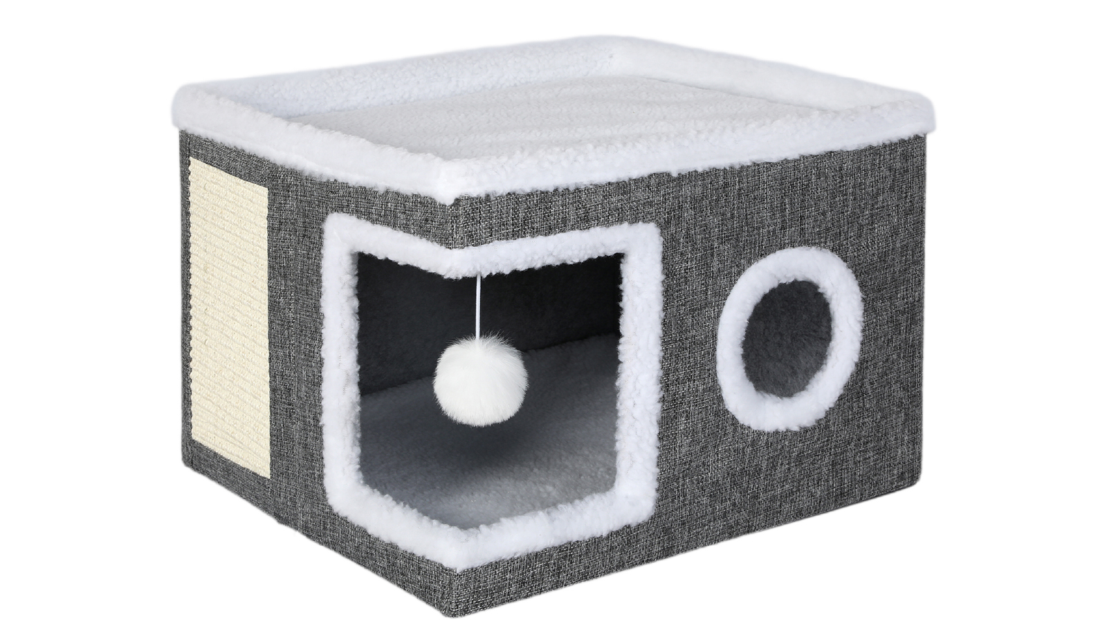 Pawz Large Foldable Bed Condo Scratcher Cat House with Indoor Cave for Small Pet - Grey
