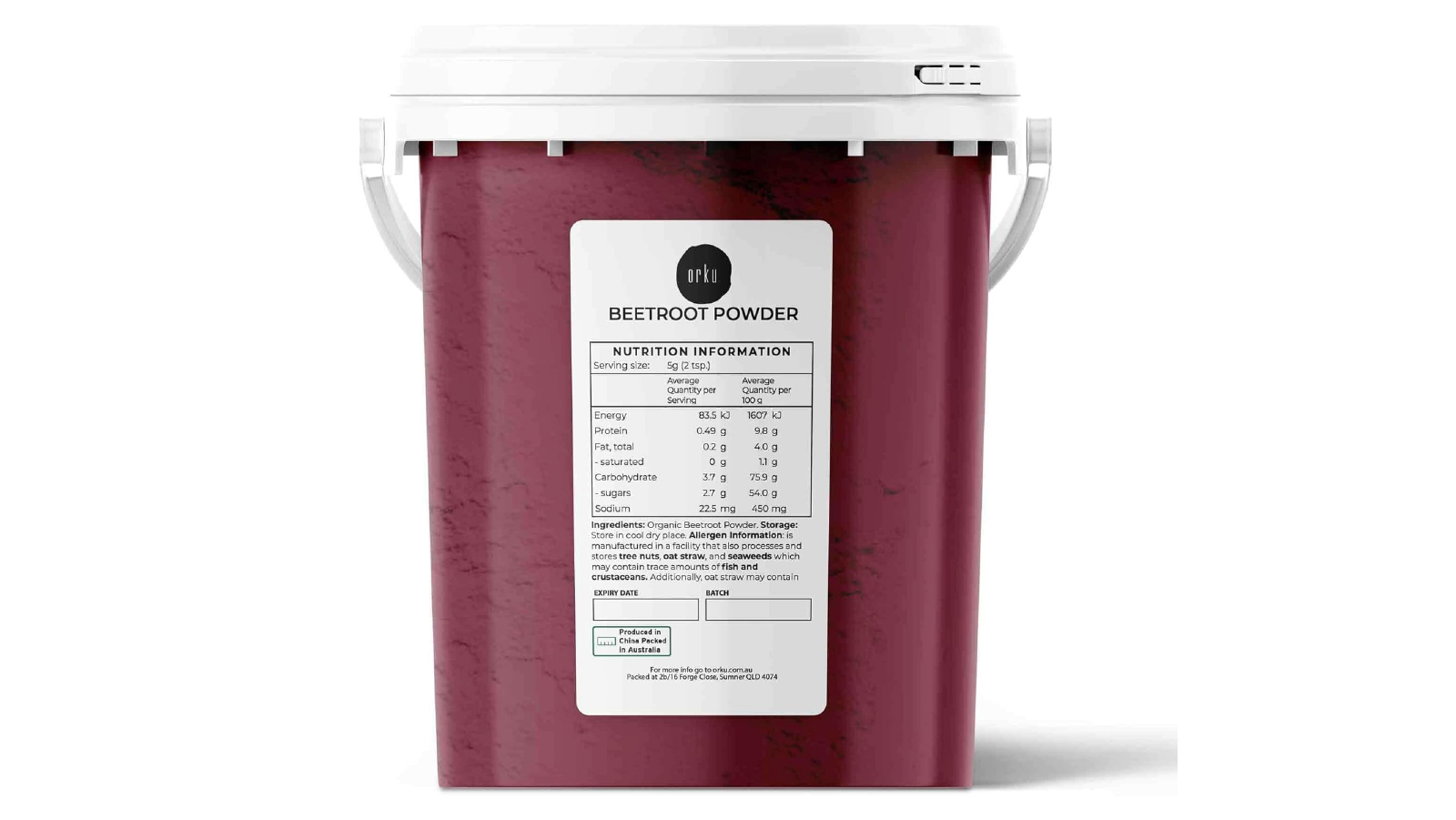 Orku Organic Beetroot Powder Bucket Superfood Beet Root Supplement Beta Vulgaris - 800g