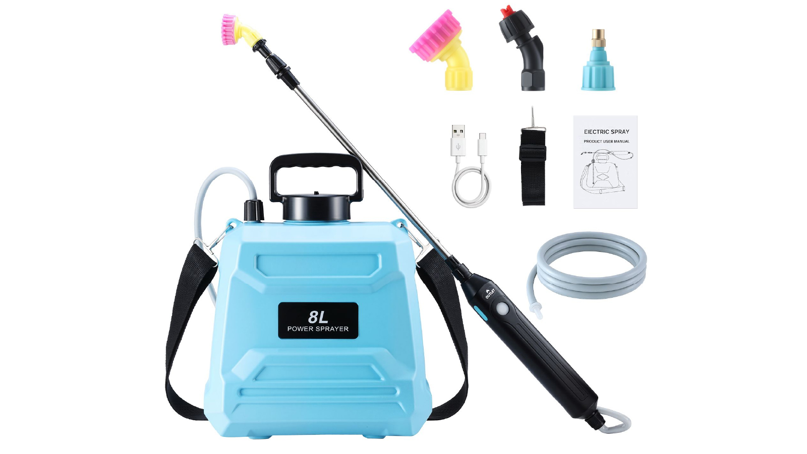 8L Electric Garden Sprayer Battery Powered with 3 Spray Nozzles