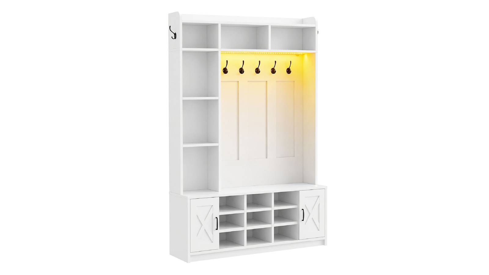 Hall Tree with Shoe Bench and LED Lights - 191cm
