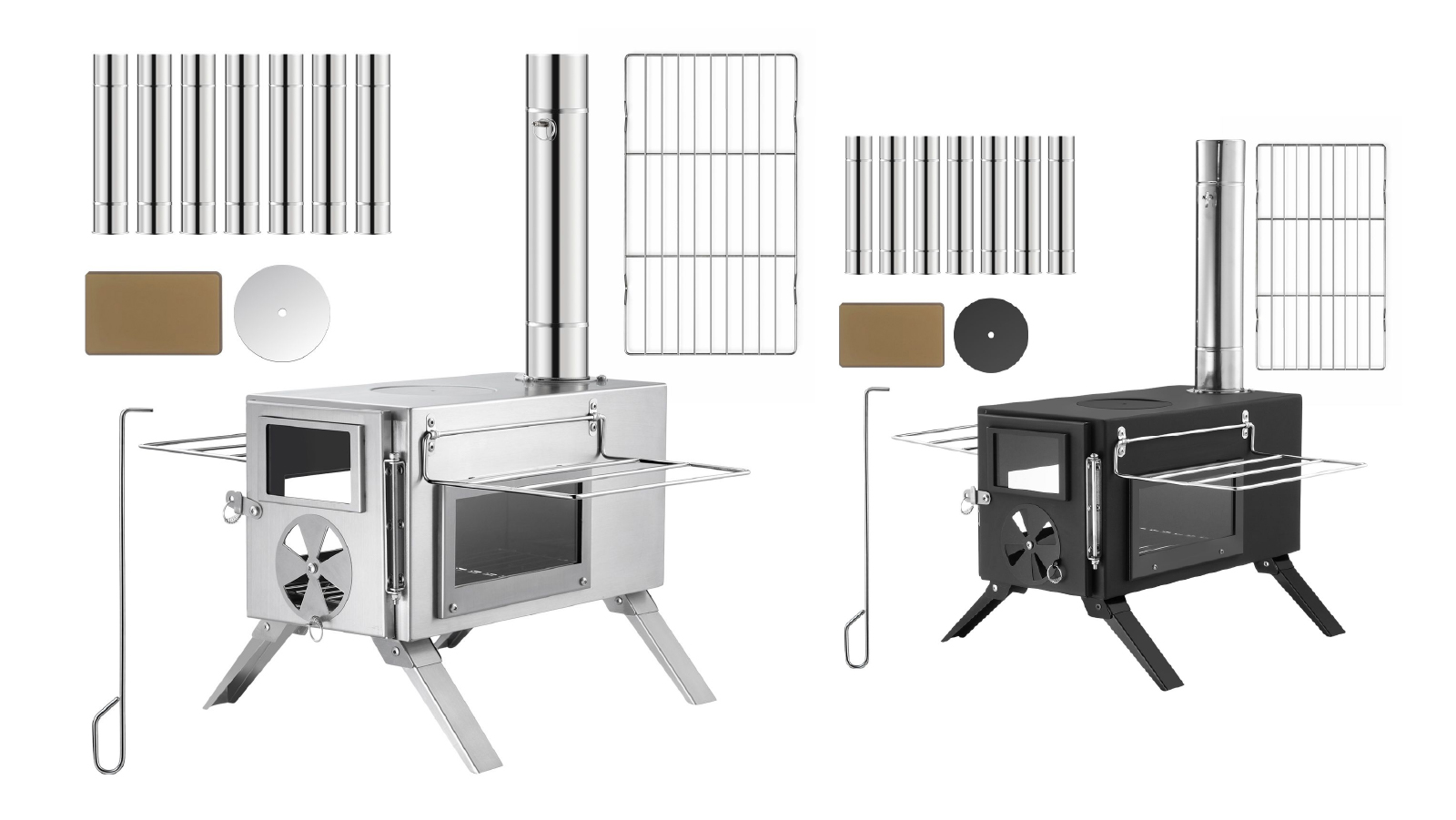 Wood Burning Stove with 7 Chimney Pipes