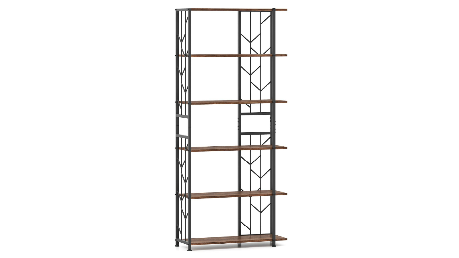 Costway 6 Tier Modern Geometric Bookcase with 2 Anti Tipping Kits Display Storage Rack - Brown