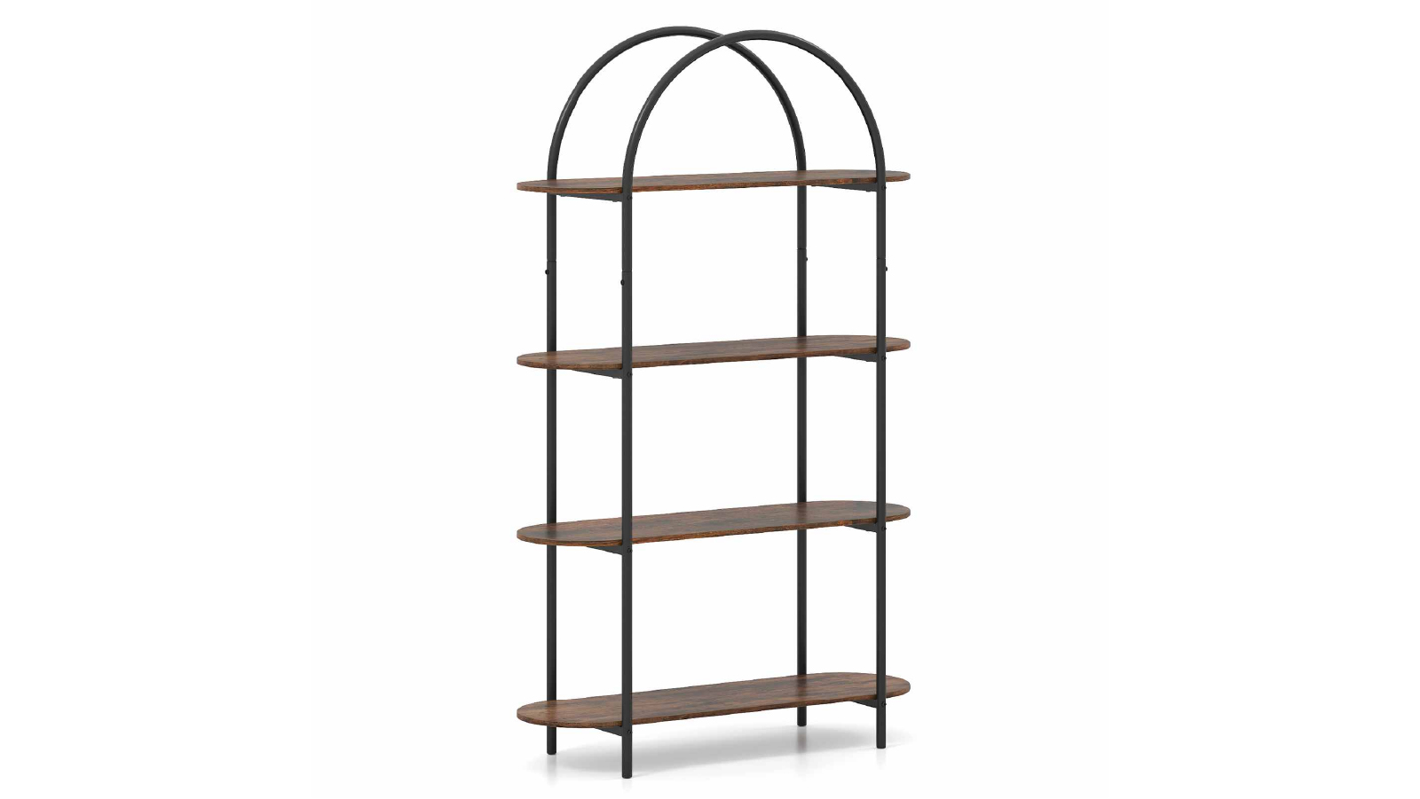 Costway  4 Tier Metal Frame Arched Bookshelf - Brown