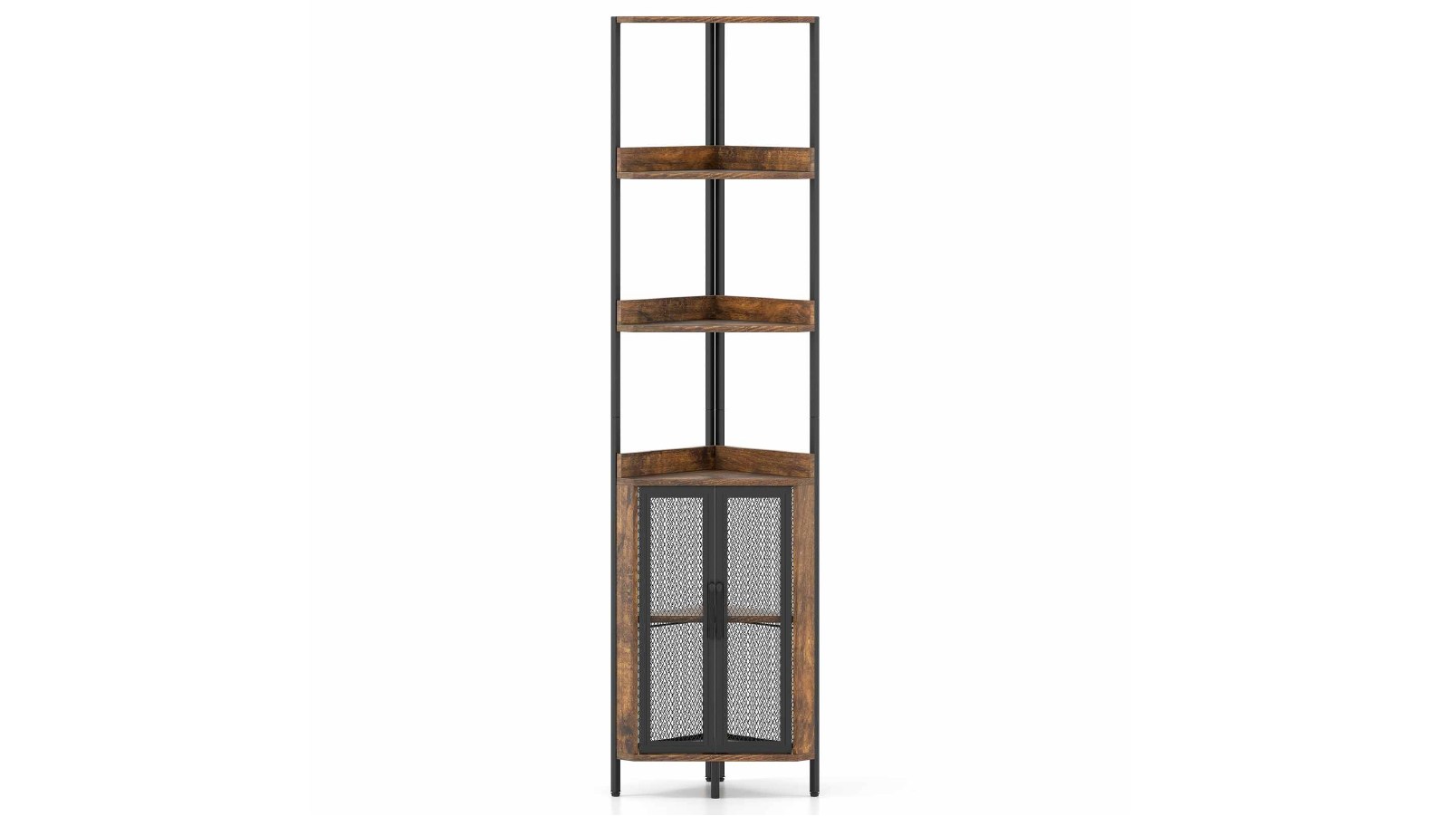Costway 6 Tier 170cm Corner Bookshelf Cabinet with Doors - Brown