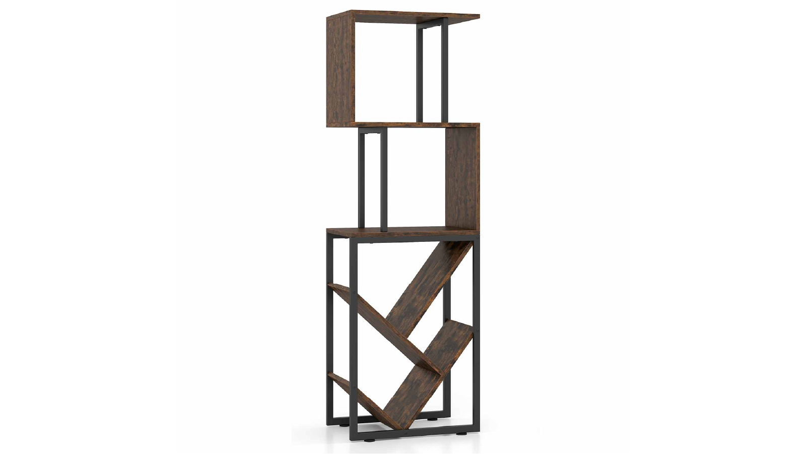 Costway 6 Tier Metal and Wooden S Geometric/Tree Bookshelf