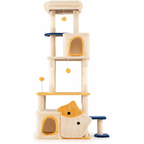 Costway 159cm Cat Tree Tower Condo with Sisal Scratching Posts Removable Plush