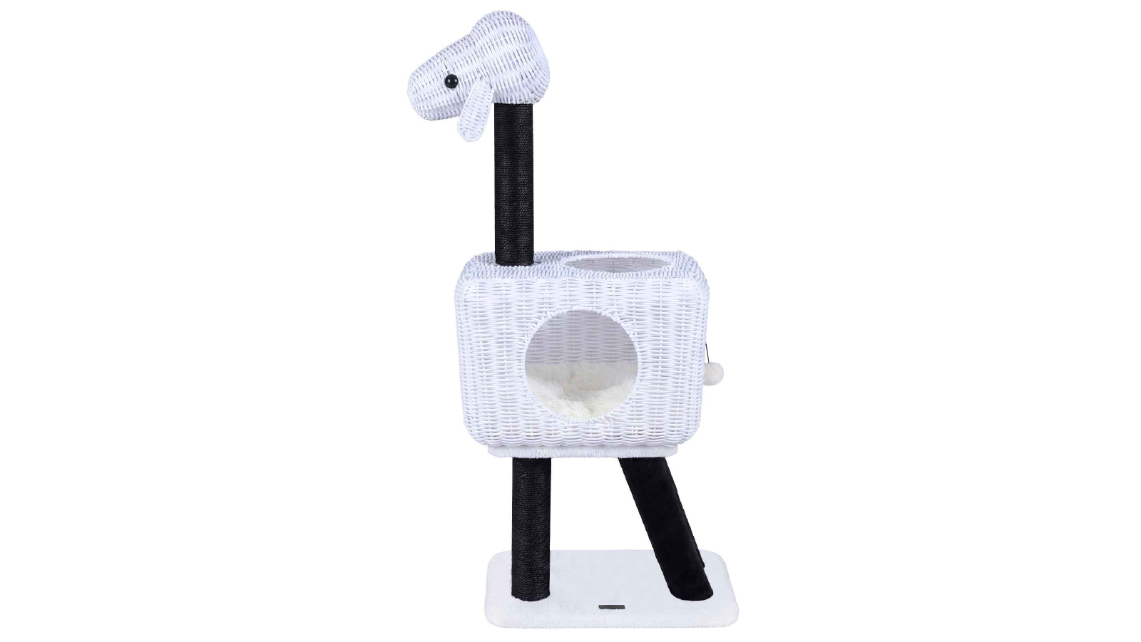 Cat Tree 110cm Lamb-Shaped Cat Tower with 2 Door Rattan Condo Sisal Scratching Posts