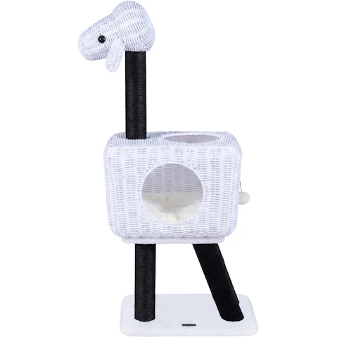 Cat Tree 110cm Lamb-Shaped Cat Tower with 2 Door Rattan Condo Sisal Scratching Posts
