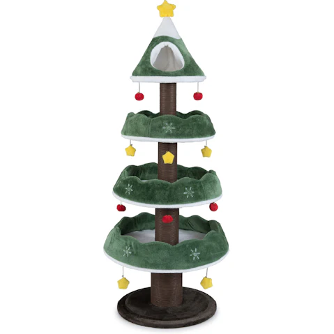 Costway 179cm Christmas Plush Cat Tower with Perch Scratching Posts