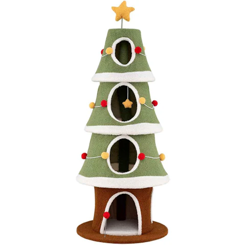 Costway 154cm Large Christmas Cat Tree Indoor Cat Tower with Star Topper