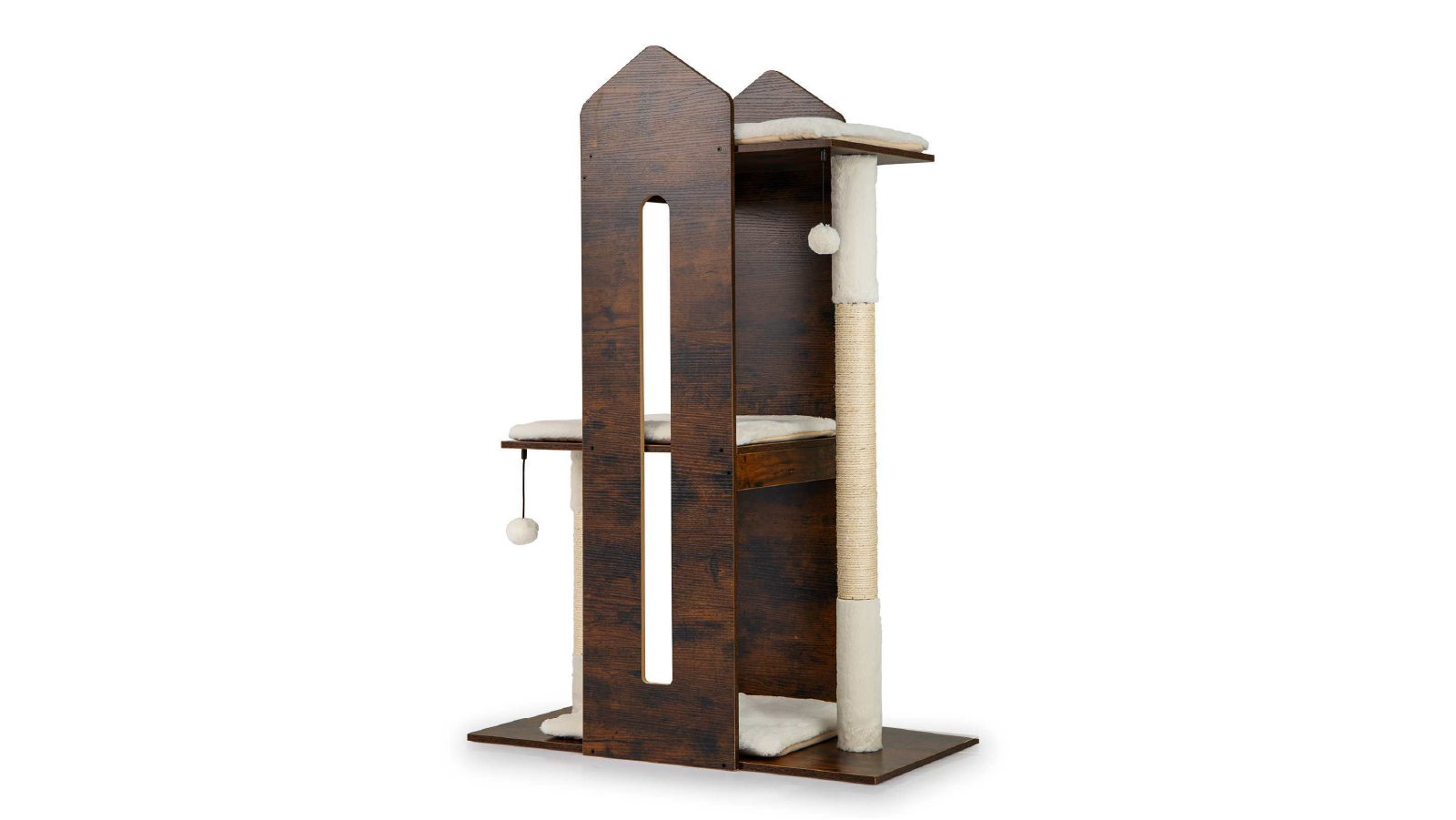 Costway 120cm Wooden Tall Modern Cat Tree with Hanging Balls 