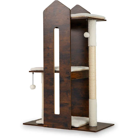 Costway 120cm Wooden Tall Modern Cat Tree with Hanging Balls