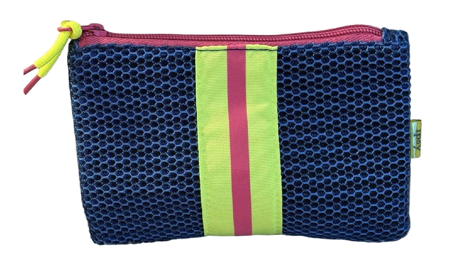 Ipsy Makeup Cosmetic Bag Mesh Blue Yellow Pink Stripe