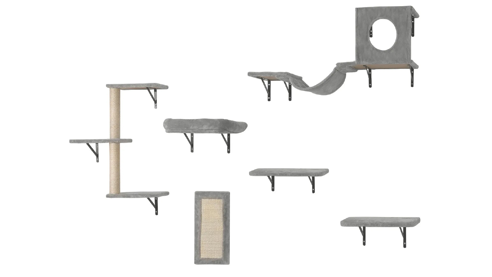 Pretty & Practical Set of 6 Wall Mounted Cat Shelves, Cat Wall Shelves and Perches with Jumping Boards