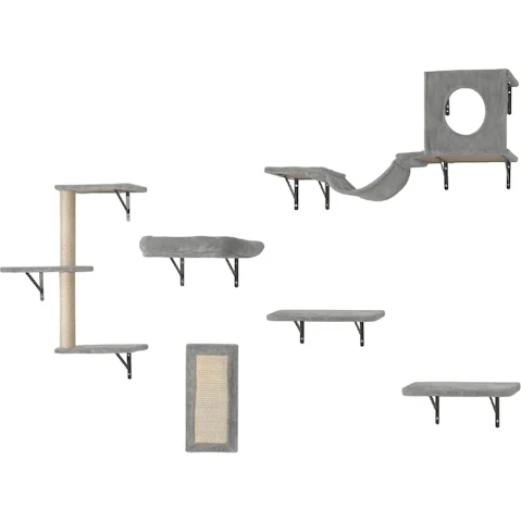 Pretty & Practical Set of 6 Wall Mounted Cat Shelves, Cat Wall Shelves and Perches with Jumping Boards