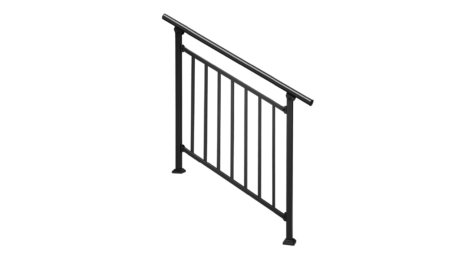 3 to 4 Steps Adjustable Stair Handrail Railings  - Metal Black