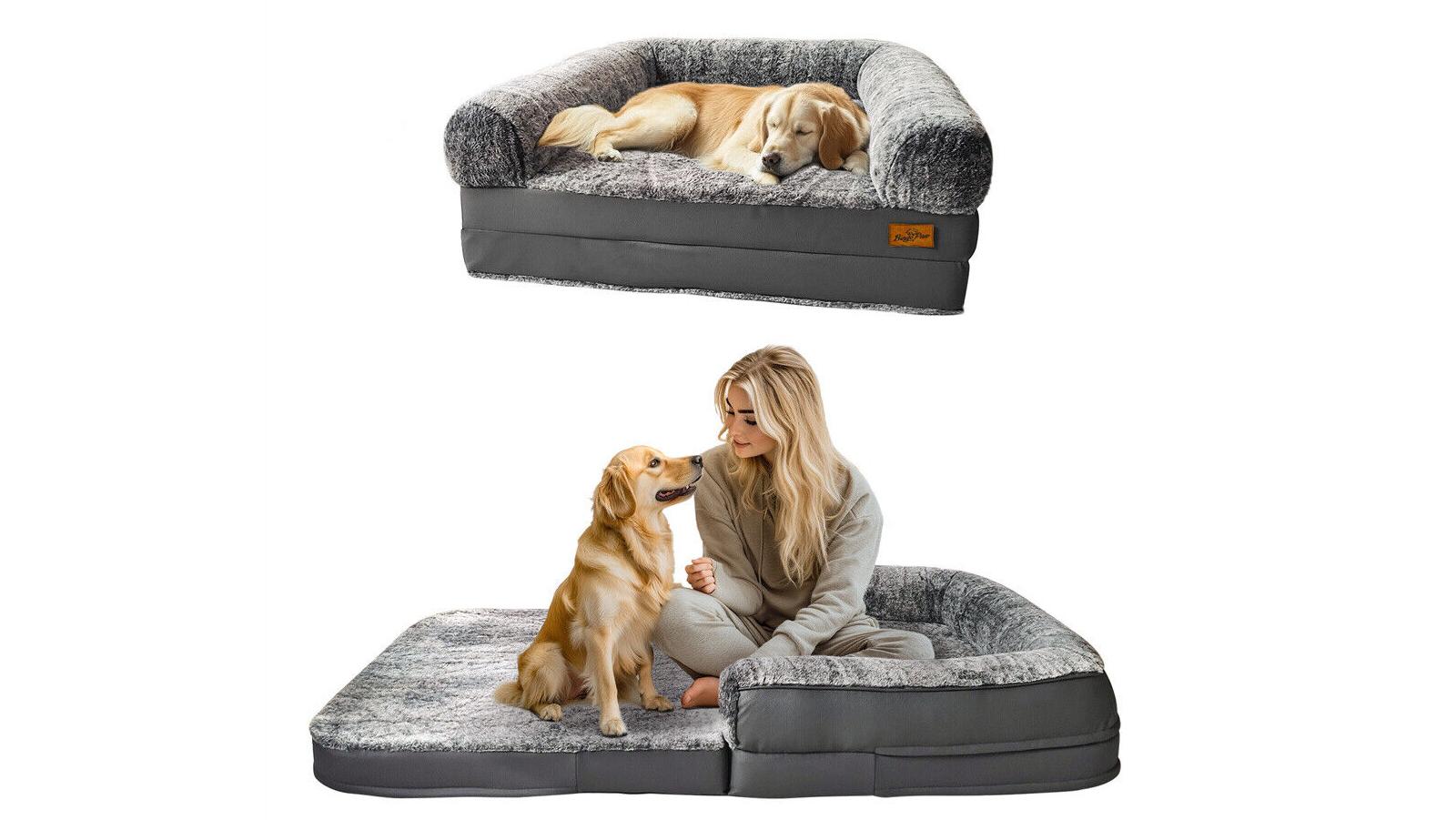 Pretty & Practical 180cm Orthopedic Foldable Dog Bed with Bolstered Pillow - Dark Grey