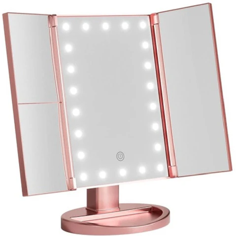 Embellir Portable Tri Fold Makeup Mirror 1X2X3X Magnifying with LED Light - Pink