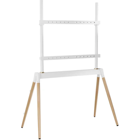 Screenmounts White Aura Pro Mobile TV Felt style Four Leg Beech Wood TV Stand Mount Bracket - 55-86 Inch