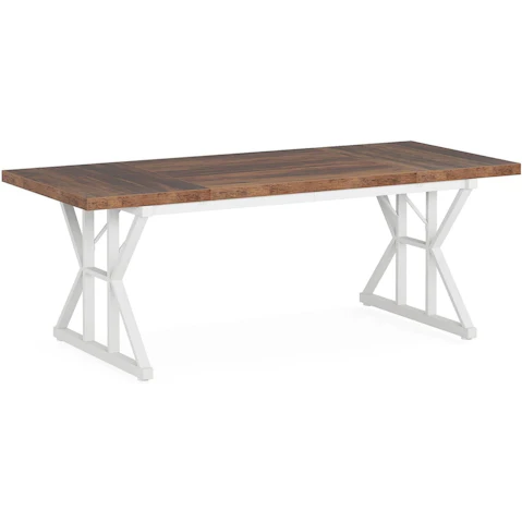 Oakory 180cm Office Desk with Brown Top and White X Frame
