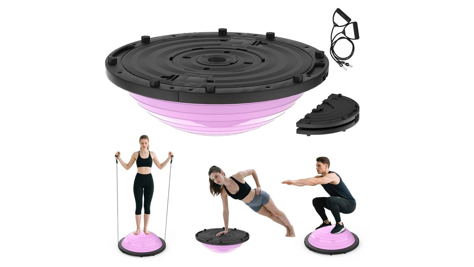 Advwin 58cm Folding Balance Ball with Resistance Bands and Pump - Pink
