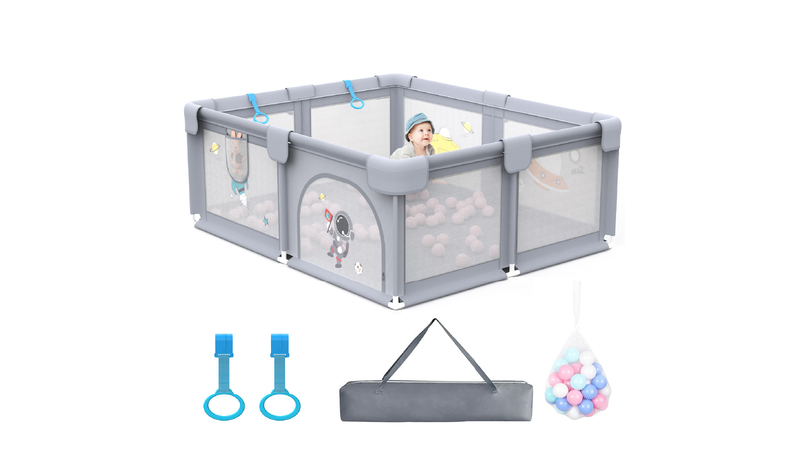 Advwin Large 150 x 180cm Baby Playpen with Anti-Slip Base - Light Grey