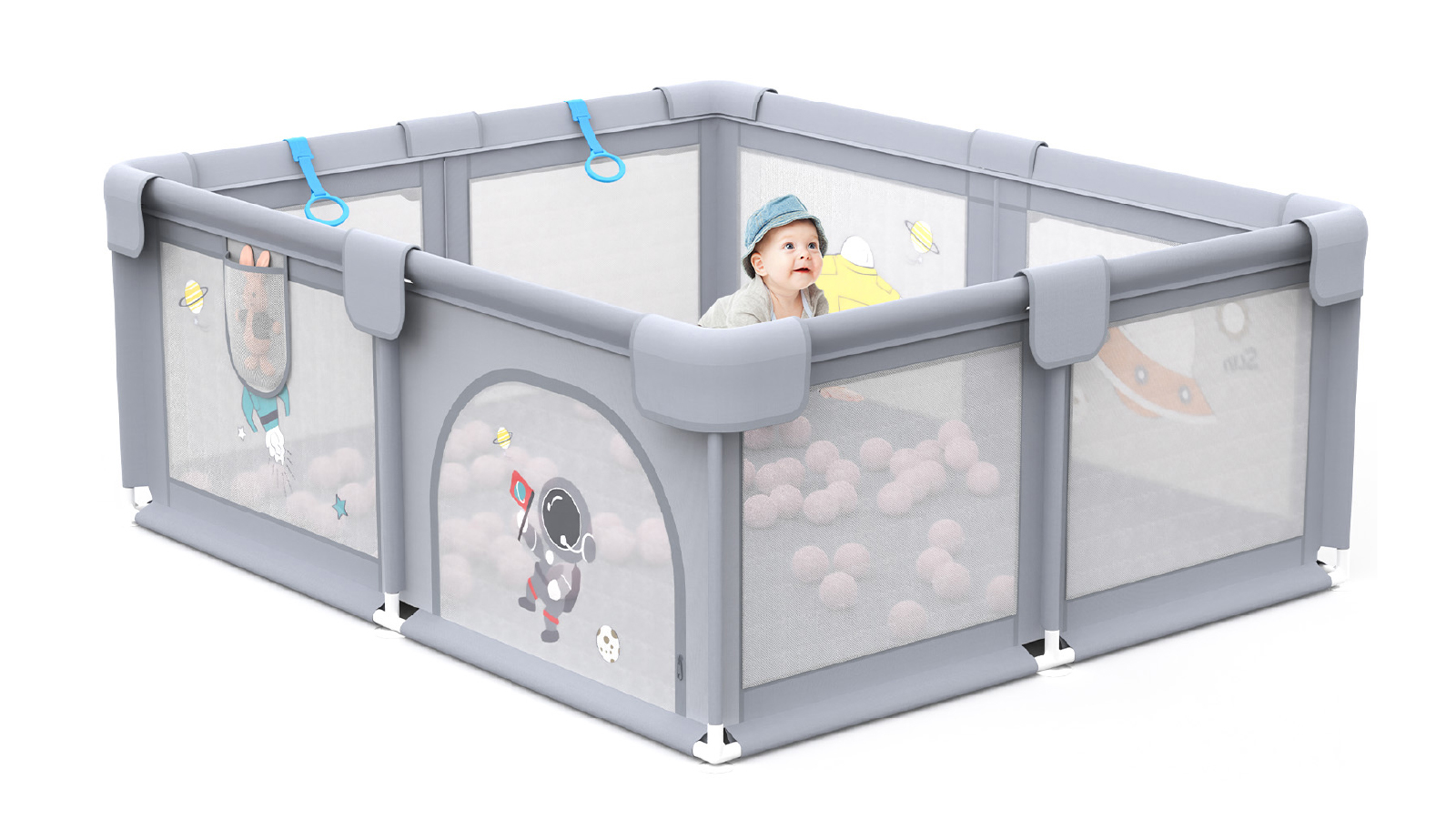 Advwin Large Baby Playpen with Anti-Slip Base - Light Grey