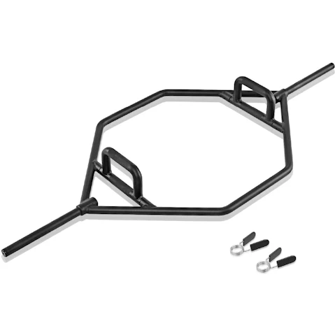 Costway Olympic Hex Full Body Strength Training Weight Lifting Bar with Flat Shrug and Deadlift Bar - Black