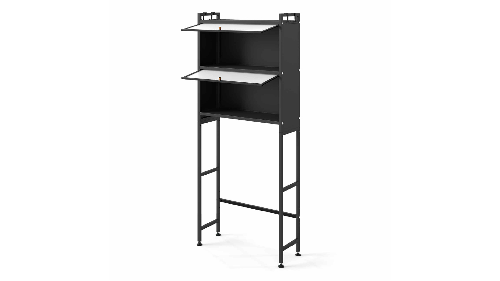 Costway Over Toilet Cabinet Flip-up Bathroom Storage Organizer with 4 Hooks - Metal Black