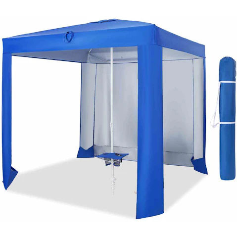 Costway 241cm UPF50+ Beach Cabana Tent with Folding Table - Blue