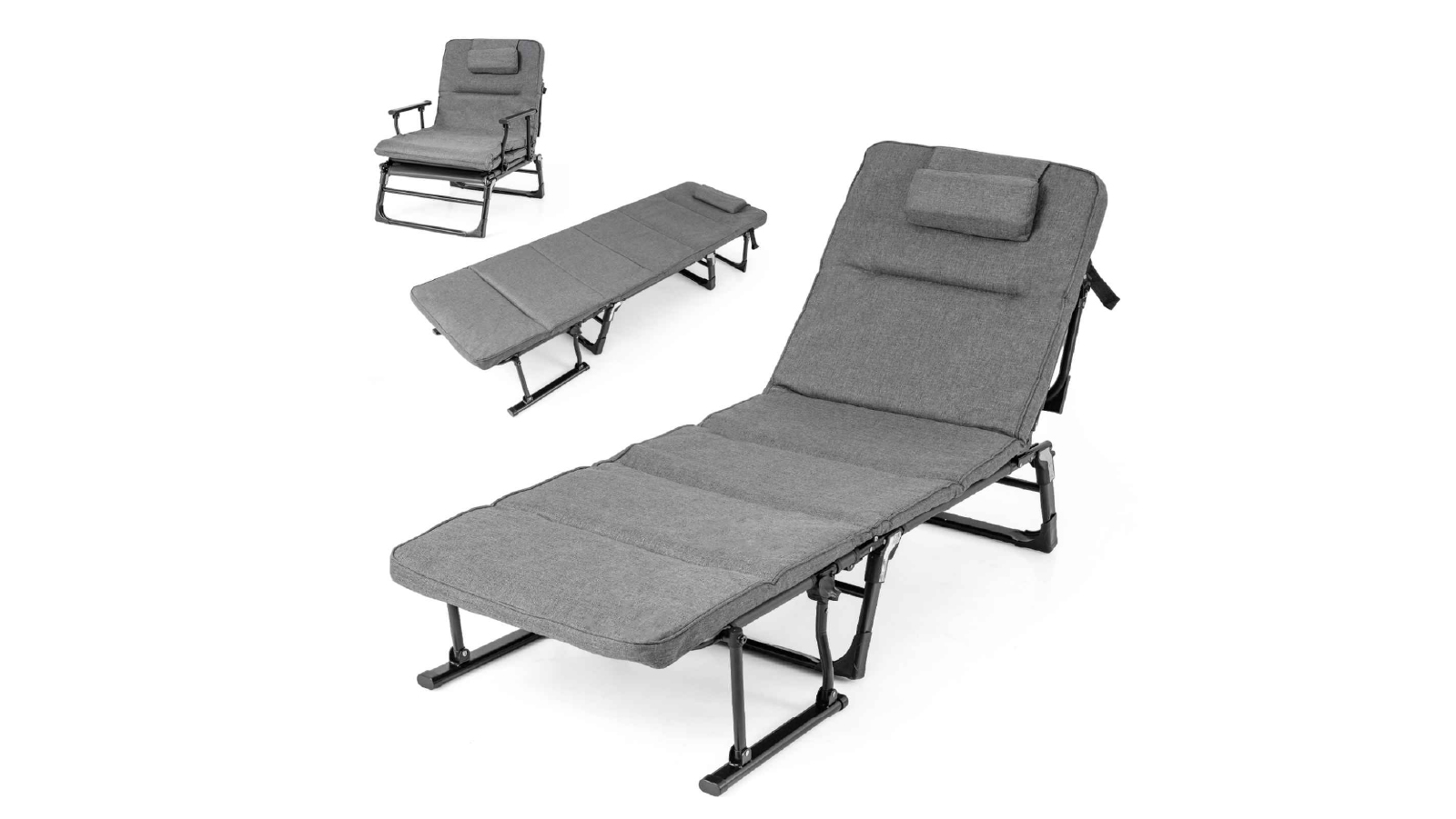 Costway 3 in 1 Folding Camping Chaise Lounge Sleeper Bed with 6 Level Adjustable Backrest