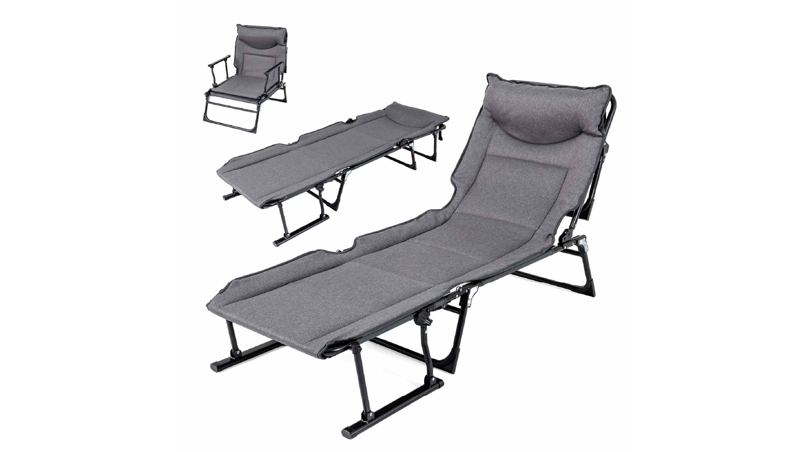 Costway 3 in 1 Folding Camping Lounge Sleeper Bed with 6 Position Adjustable Backrest