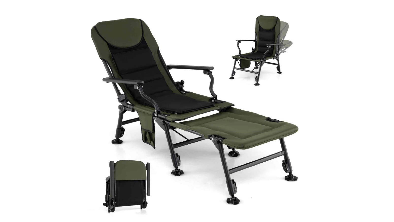 Costway Portable Oversized Camping Recliner Chair with Adjustable Feet Picnic Seat - Green