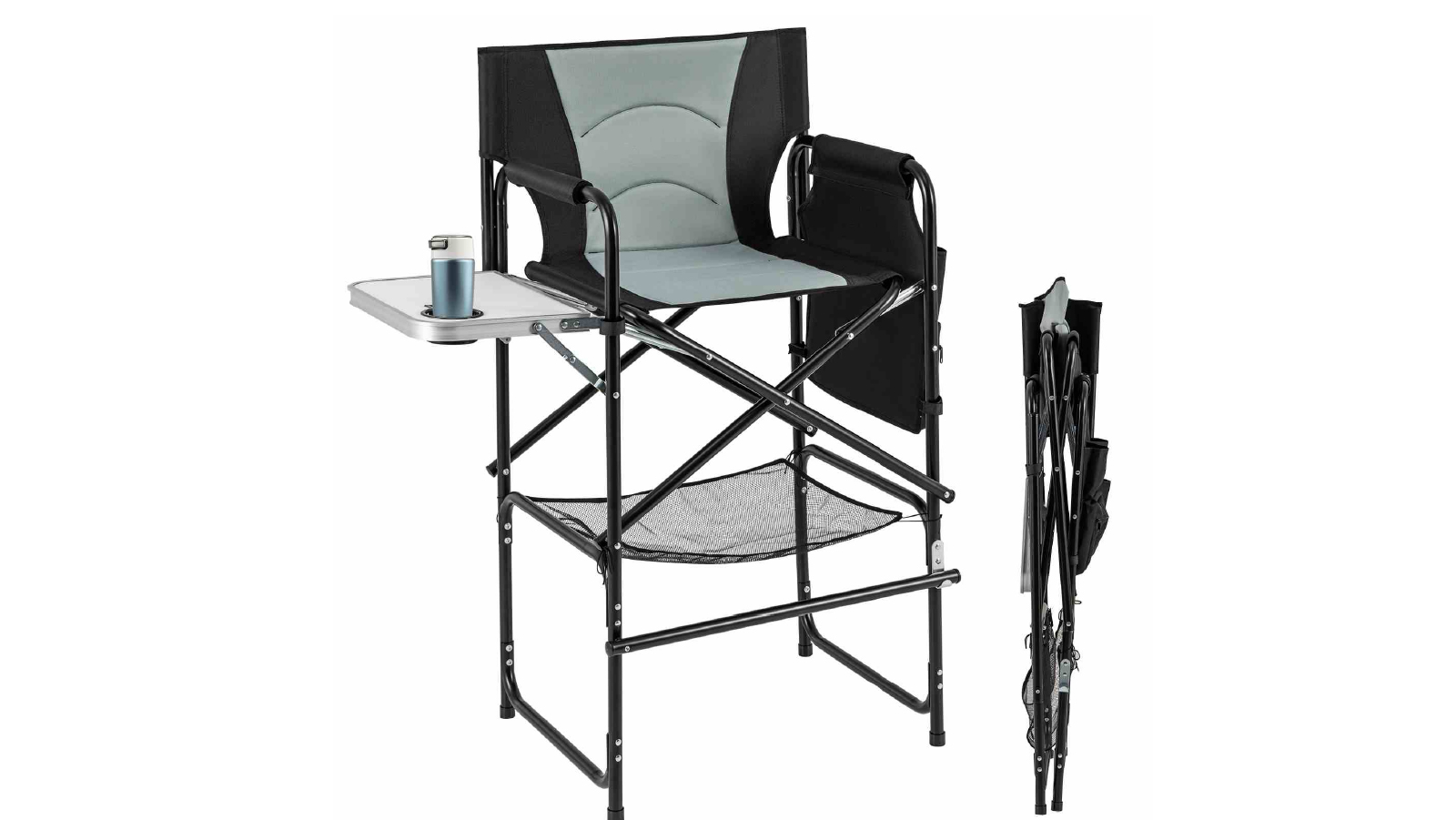 Costway 116.5cm Folding Metal and Oxford Fabric Directors Chair for Lawn/Yard - Grey