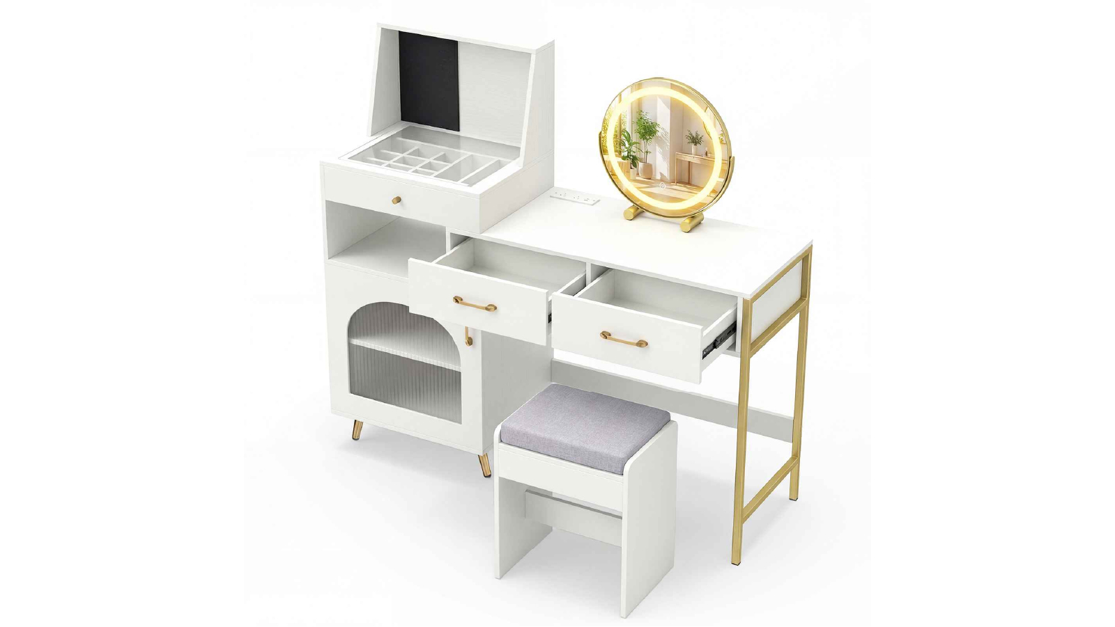 Costway Lighted Vanity Desk Set with Rotatable Mirror