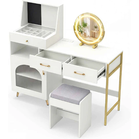 Costway Lighted Vanity Desk Set with Rotatable Mirror