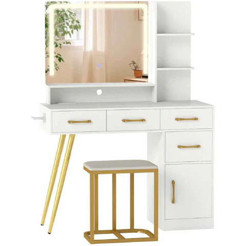 Costway 4 Drawer Vanity Set with Charging Station