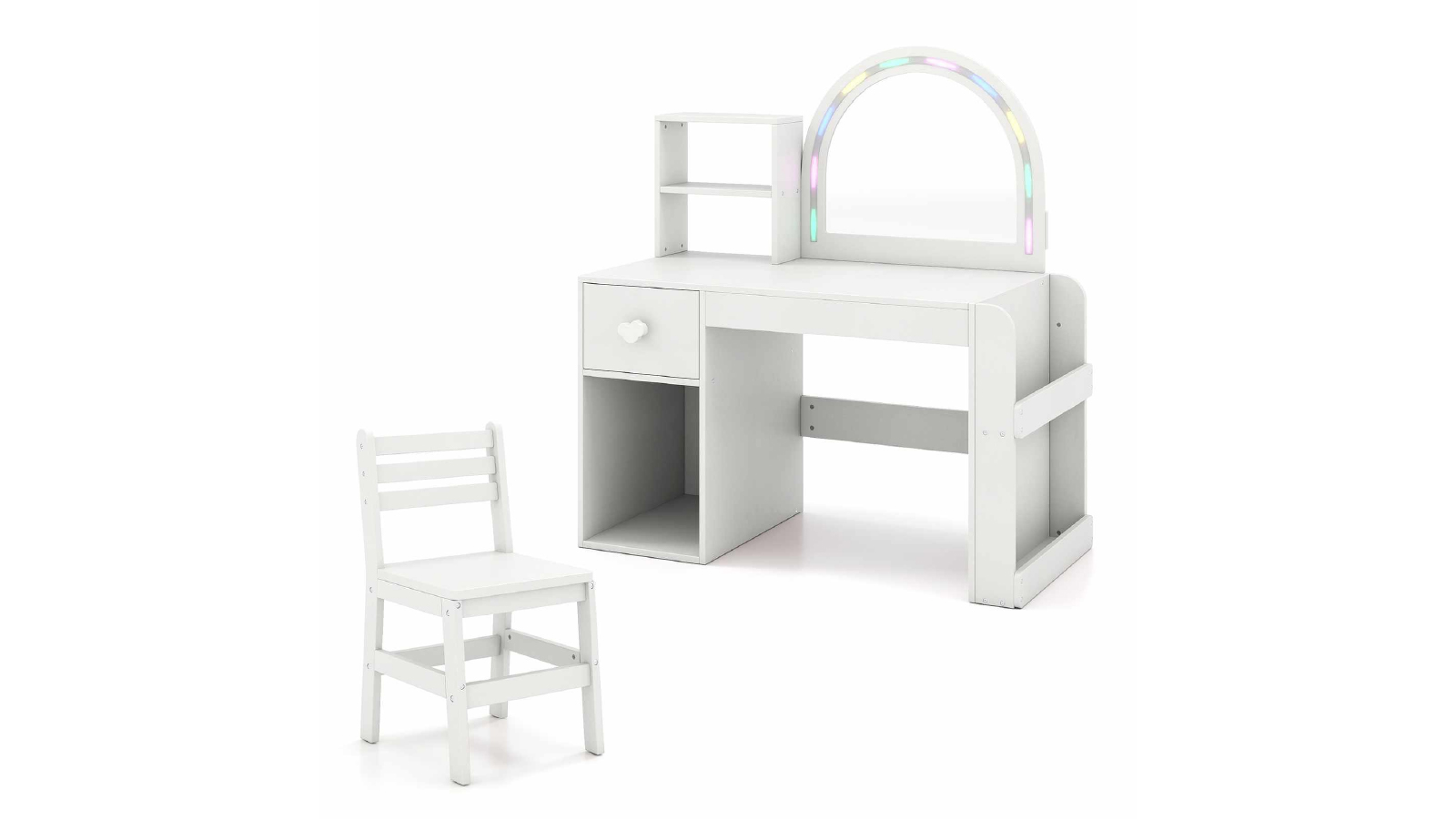 Costway Princess Makeup Dressing Table Chair Set with Lighted Mirror - White