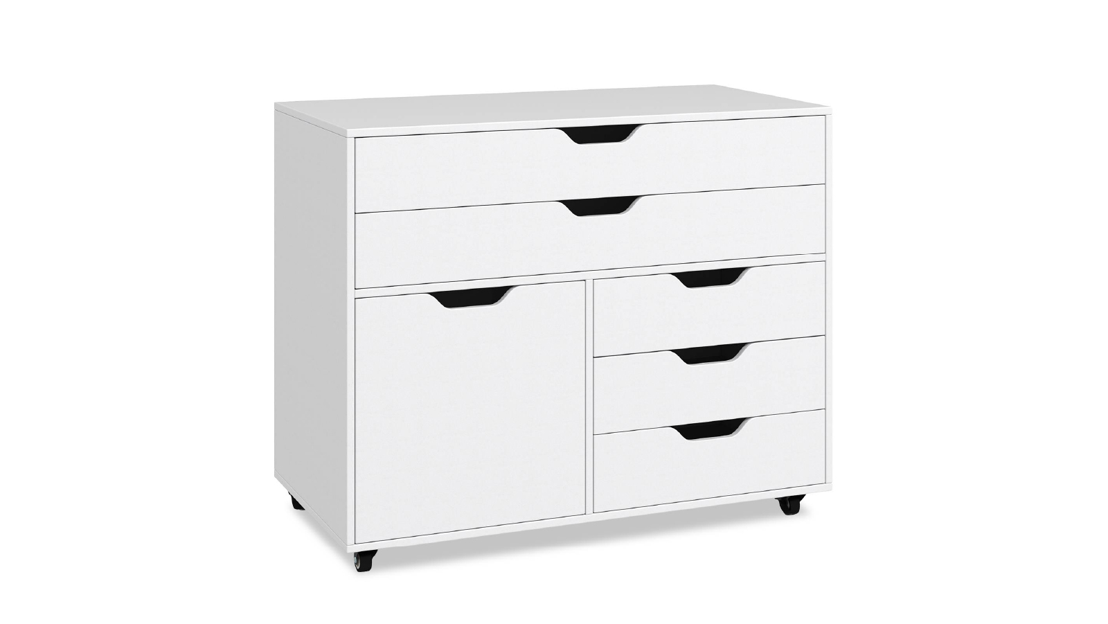 Costway 5 Drawer Mobile Filing Cabinet with Door and Shelf  - White