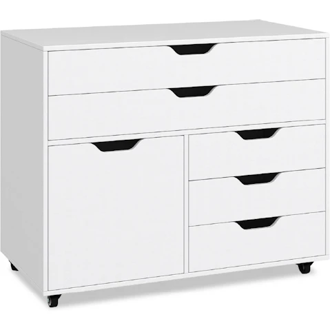 Costway 5 Drawer Mobile Filing Cabinet with Door and Shelf - White