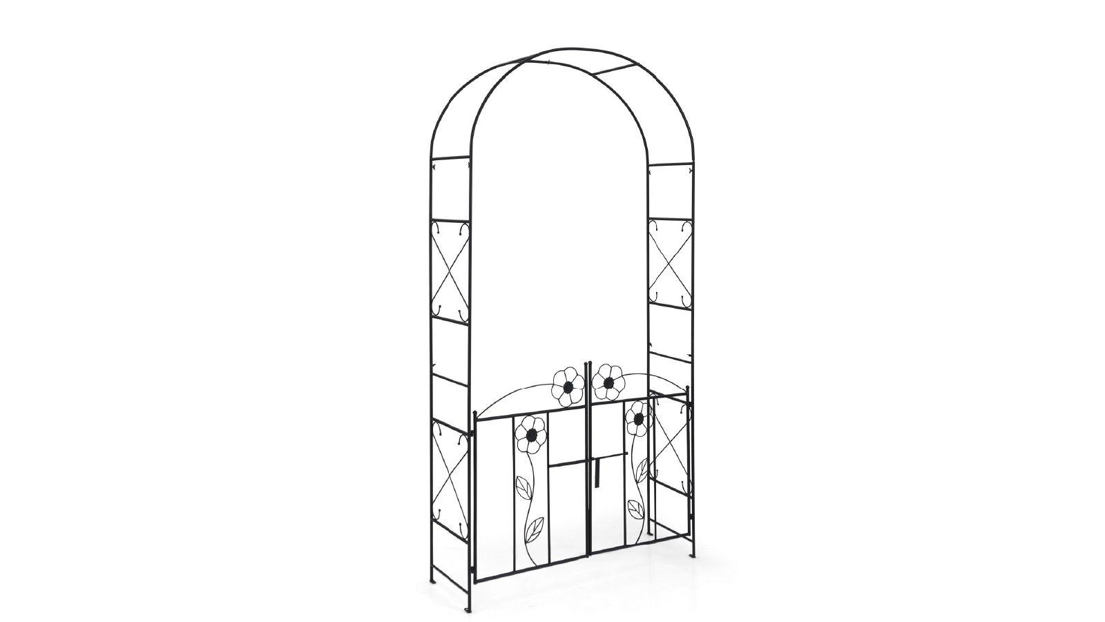 Costway 2.29m Flower Shaped Double Door Garden Arch Climbing Trellis with Iron Wrought