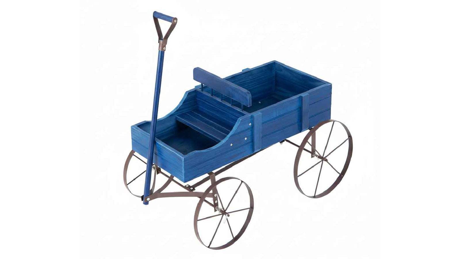 Costway Wood Wagon Flower Planter Box Barrel Garden Plant Bed Pot Stand with Wheels - Blue