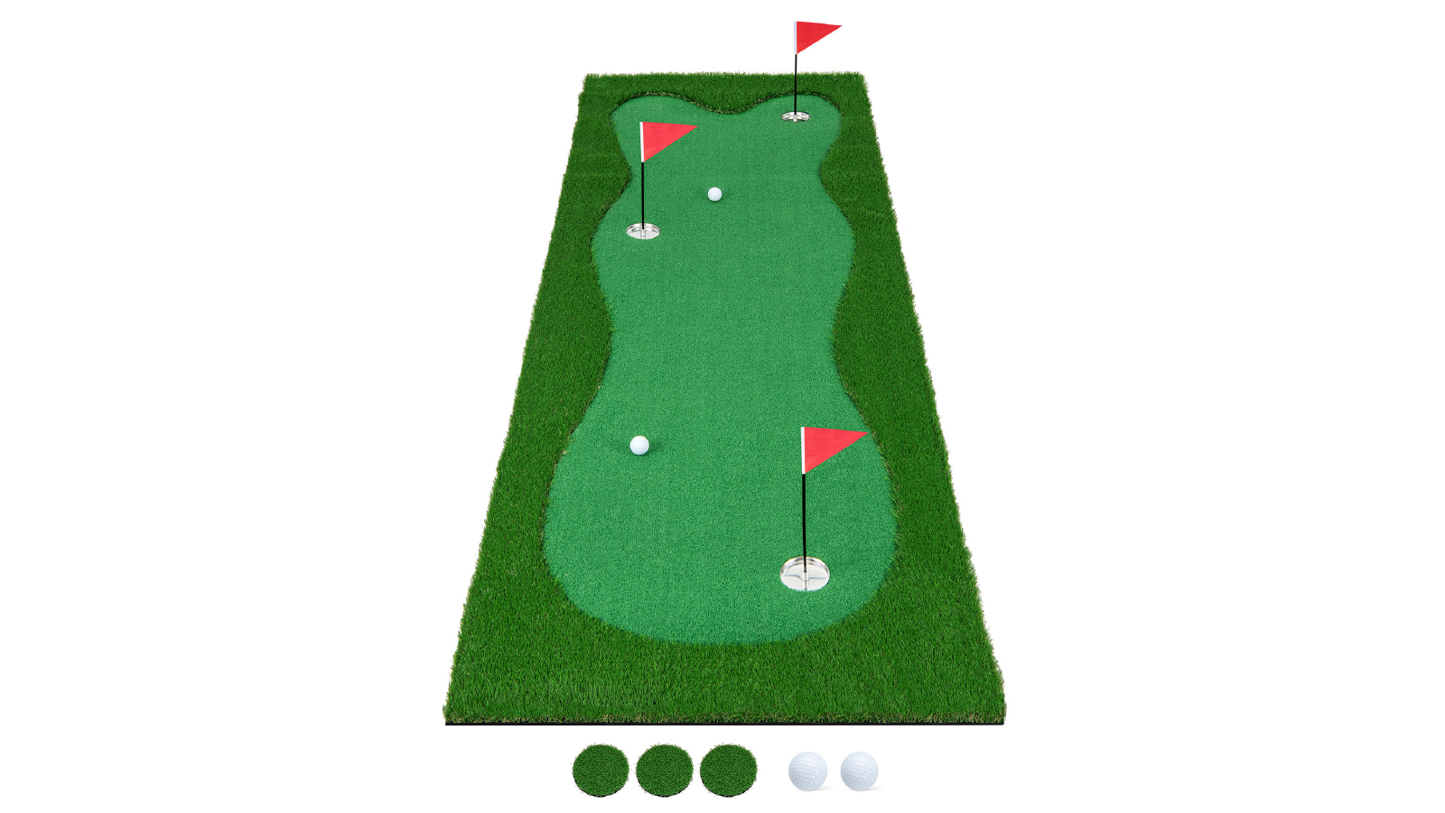 Costway 3m Green Mat Golf Practice Training Pad with 3 Holes/Flags/Cups and 2 Balls