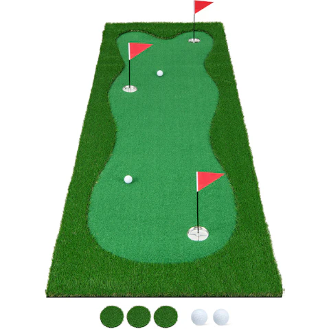 Costway 3m Green Mat Golf Practice Training Pad with 3 Holes/Flags/Cups and 2 Balls
