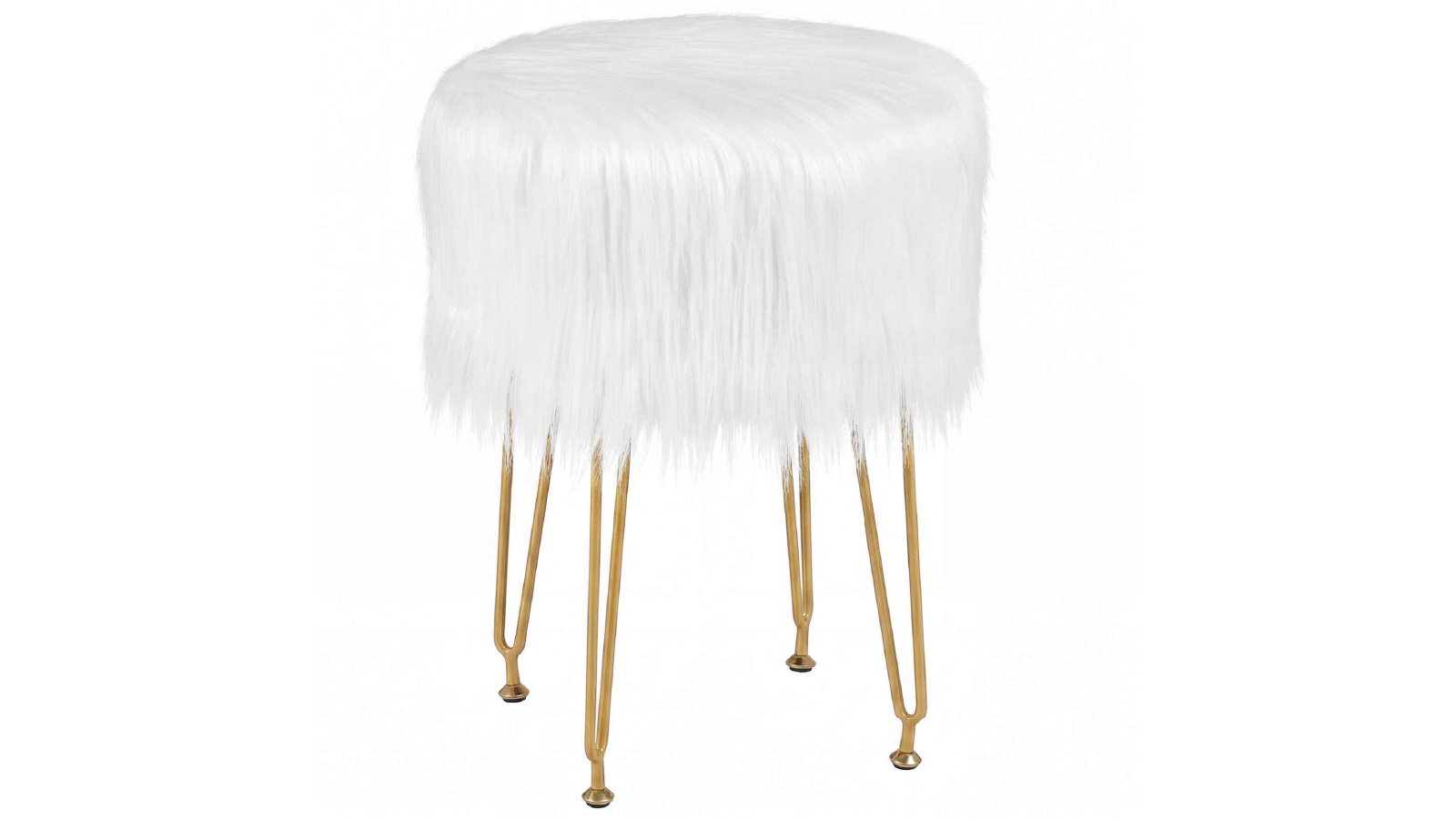 Costway Round Luxury Faux Fur Stool Footrest  - White
