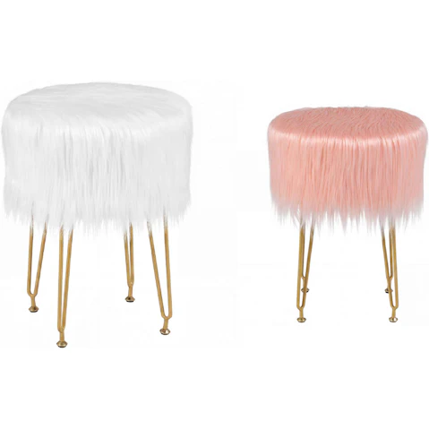 Costway Round Luxury Faux Fur Stool Footrest