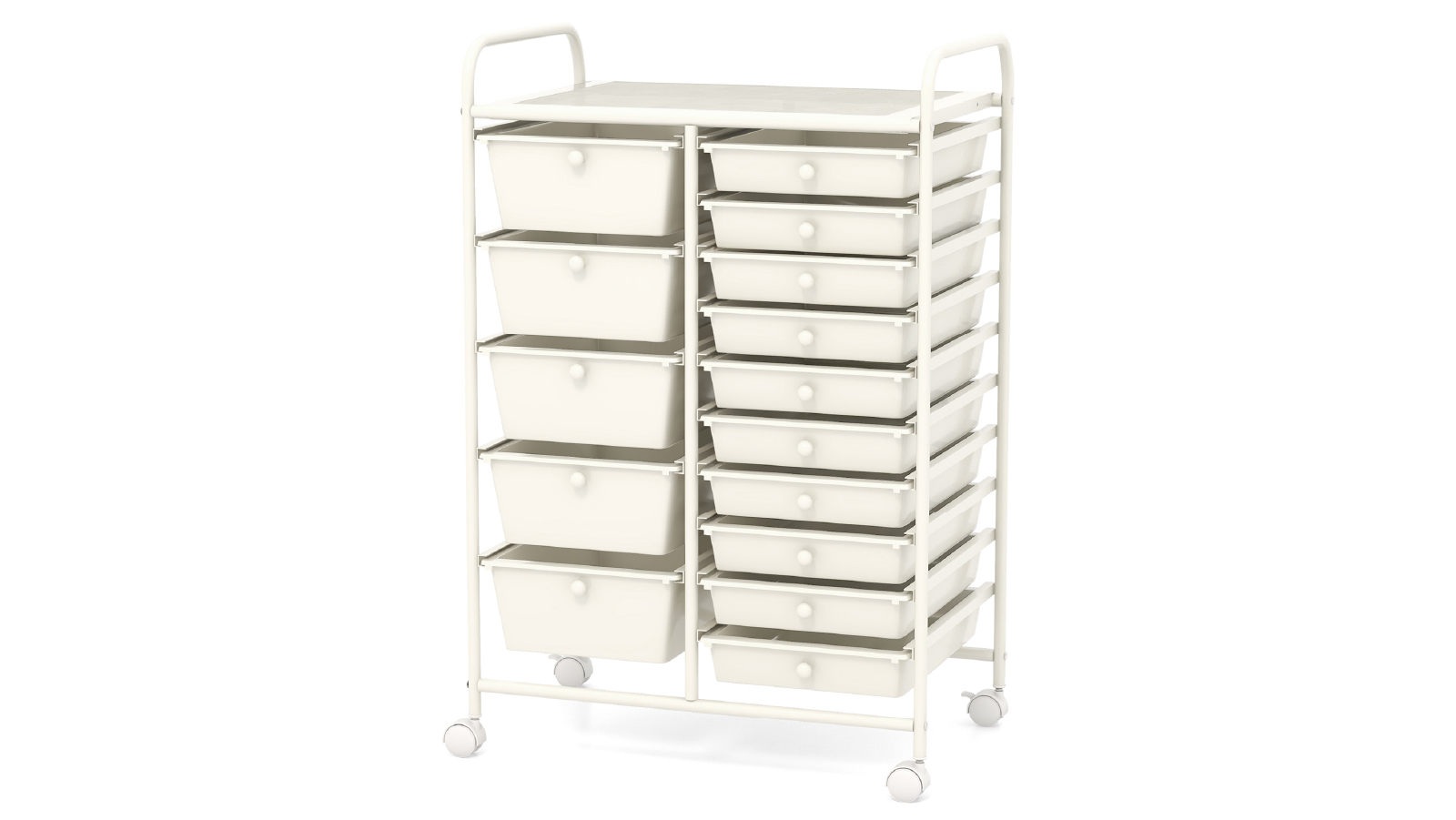 Costway 15 Drawers Galvanized Rolling Storage Trolley Cart - White
