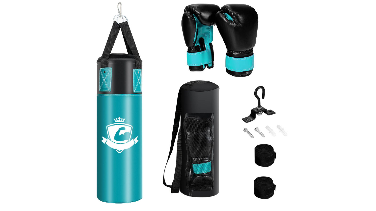 Costway Filled Boxing Bag Set Punching Bag with Hand Wraps and Gloves Teens